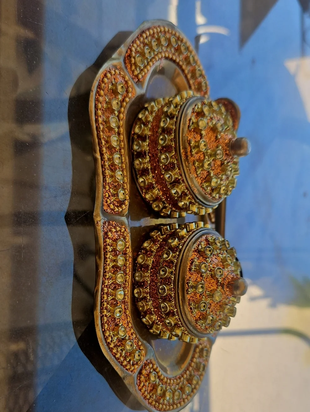Traditional Haldi Kumkum Double Dish Set with Matching Spoon